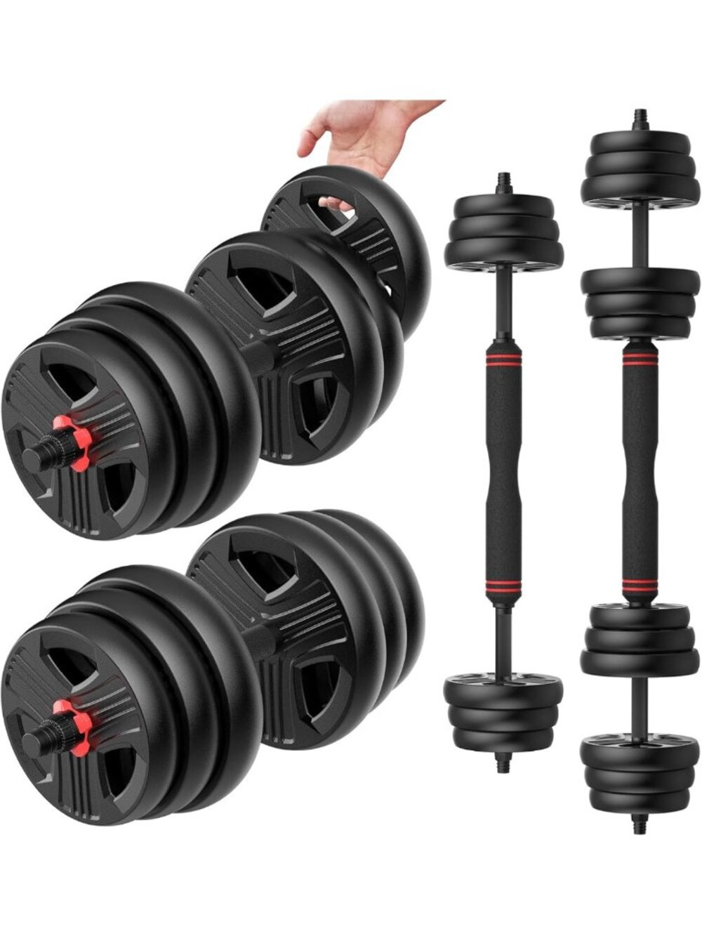 Adjustable Dumbbell Set 20-80lbs, 2-in-1 Barbell & Kettlebell for Home Gym